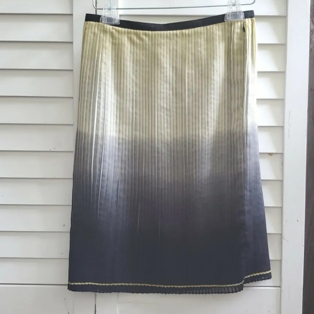 Kay Unger Cream to Black Ombre Pleated Midi Skirt